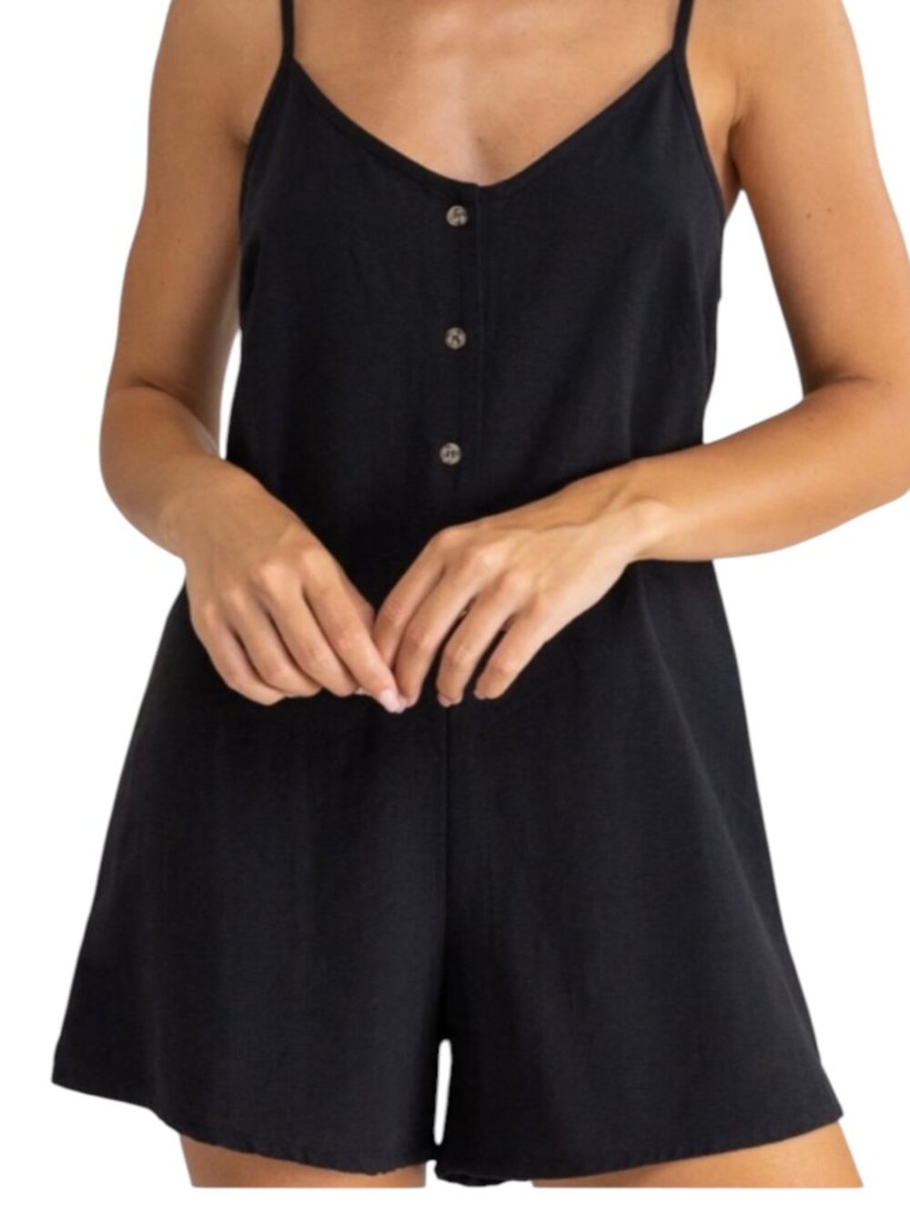 Rhythm Classics Romper Onesie Shorts One Piece Button Front Black M